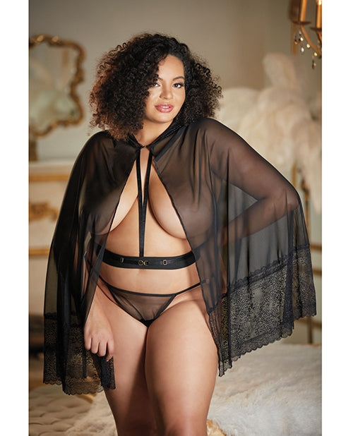 Allure Lace & Mesh Cape w/Attached Waist Belt (G-String NOT included) - Robes - The Naughty & Nice District - Adult Sex Toy Store