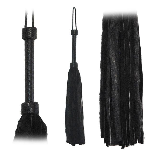 Flogger with Fur and Suede Tails 26in- Black or Red - BDSM - The Naughty & Nice District - Adult Sex Toy Store