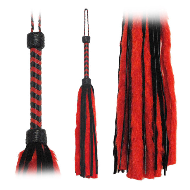 Flogger with Fur and Suede Tails 26in- Black or Red - BDSM - The Naughty & Nice District - Adult Sex Toy Store