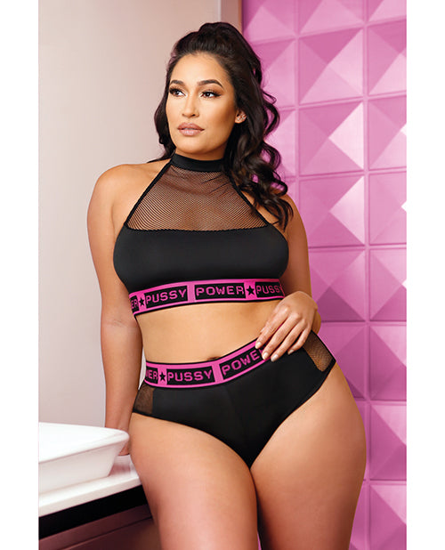 Vibes Pussy Power Micro-Net Halter Top & Booty Short Black - Top & Shorties - The Naughty & Nice District - Adult Sex Toy Store