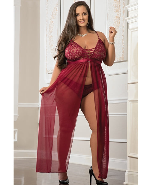 Empire Waist Laced Sheer Long Dress & Panty - Lingerie-Dresses - The Naughty & Nice District - Adult Sex Toy Store