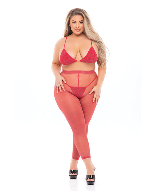 Pink Lipstick Tall Order Bra Top & Leggings Red QN - Sets - The Naughty & Nice District - Adult Sex Toy Store