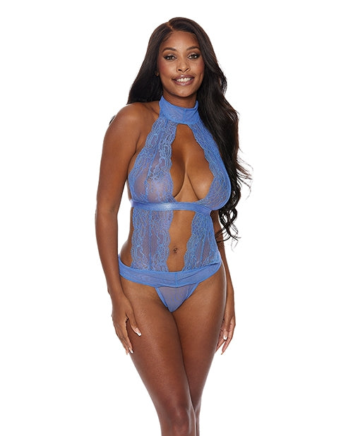 Lace & Mesh Halter Neck Teddy Periwinkle XXL - Teddy - The Naughty & Nice District - Adult Sex Toy Store