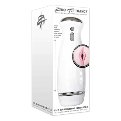 Zero Tolerance THE THRUSTING RECHARGEABLE STROKER  WHITE/CHROME - For Him - The Naughty & Nice District - Adult Sex Toy Store