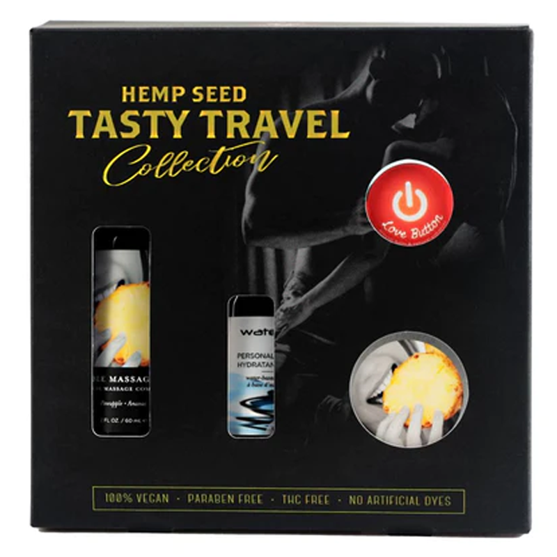 Tasty Travel Gift Set - Edible Massage Oil & Candle, Waterslide, Love Button - Water-Based Lube - The Naughty & Nice District - Adult Sex Toy Store