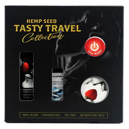 Tasty Travel Gift Set - Edible Massage Oil & Candle, Waterslide, Love Button - Water-Based Lube - The Naughty & Nice District - Adult Sex Toy Store