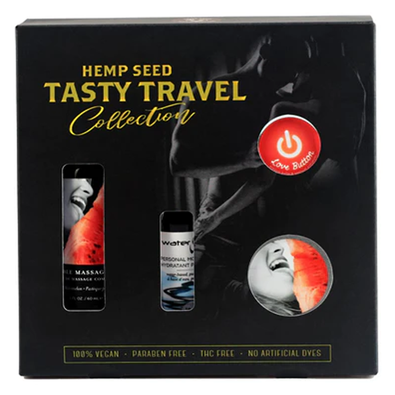 Tasty Travel Gift Set - Edible Massage Oil & Candle, Waterslide, Love Button - Water-Based Lube - The Naughty & Nice District - Adult Sex Toy Store